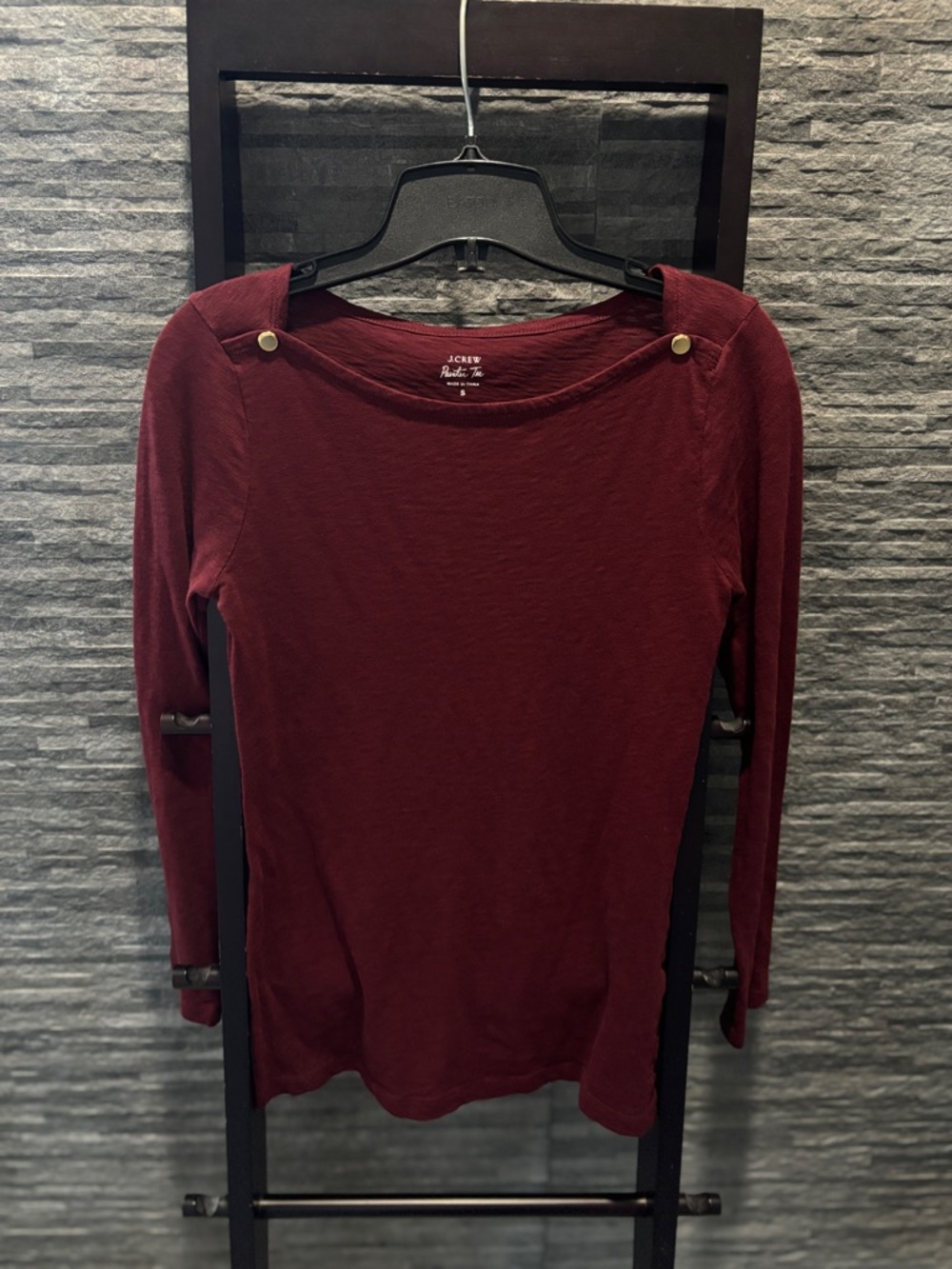 J. Crew Maroon Long-Sleeve Boatneck Top with Shoulder Buttons